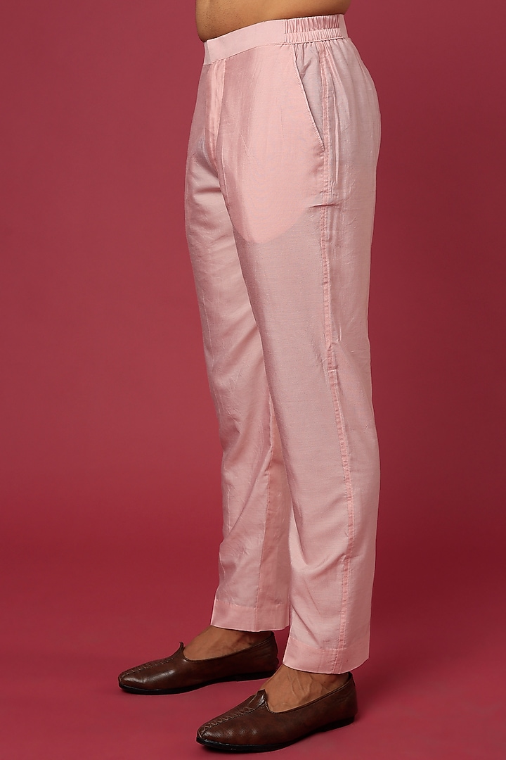 Baby Pink Cotton Silk Thread Embroidered Kurta Set by DiyaRajvvir Men at Pernia's Pop Up Shop