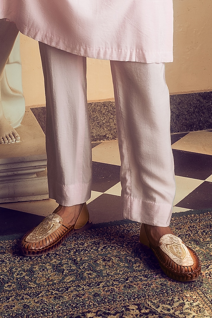 Blush Pink Cotton Silk Tribal Embroidered Bundi Jacket Set by DiyaRajvvir Men at Pernia's Pop Up Shop