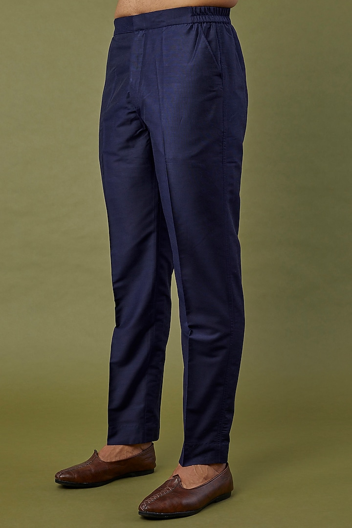 Dark Blue Cotton Silk Applique Embroidered Jacket Set by DiyaRajvvir Men at Pernia's Pop Up Shop