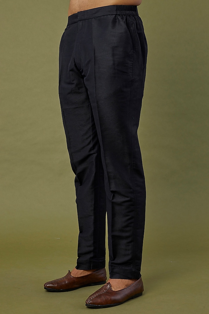 Black Silk Embroidered Nehru Jacket Set by DiyaRajvvir Men at Pernia's Pop Up Shop