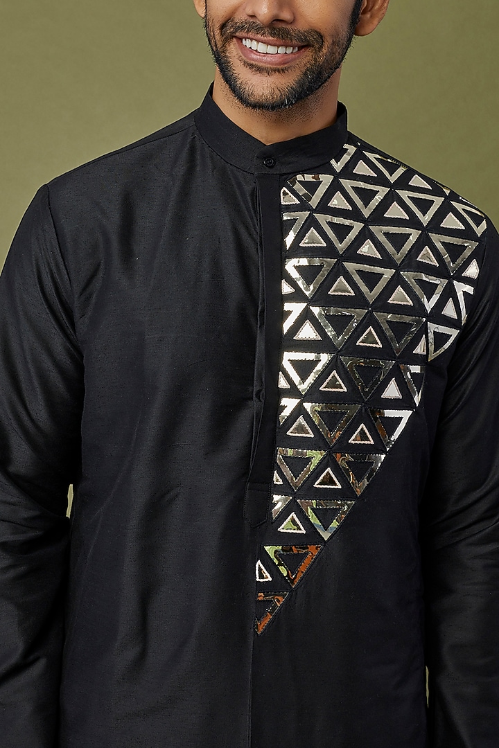 Black Silk Embroidered Nehru Jacket Set by DiyaRajvvir Men at Pernia's Pop Up Shop