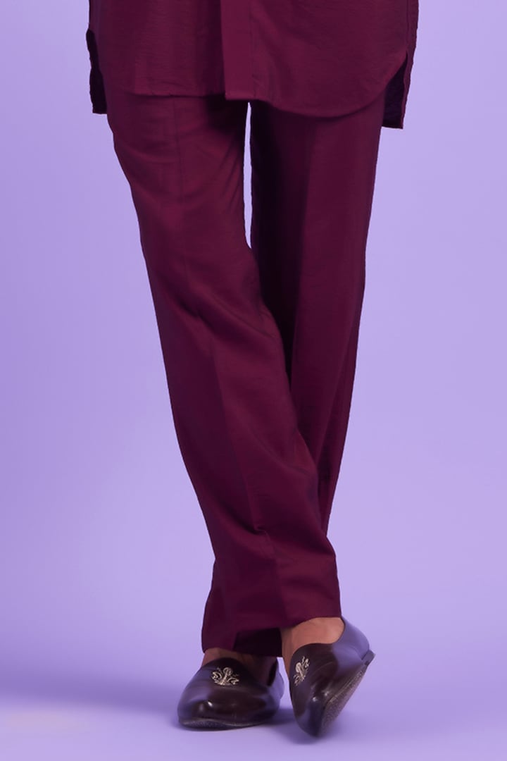 Wine Cotton & Cotton Silk Thread Embroidered Kurta Set by DiyaRajvvir Men at Pernia's Pop Up Shop