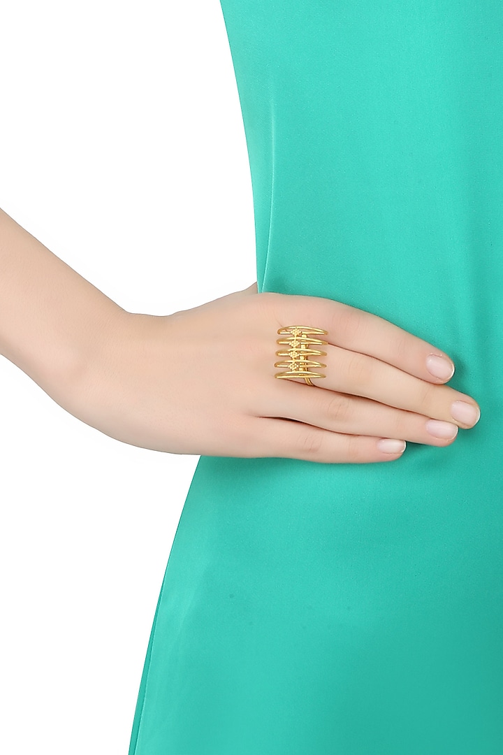 Dvibhumi presents Gold plated handcrafted "Mini meend" ring available only at Pernia's Pop Up Shop.