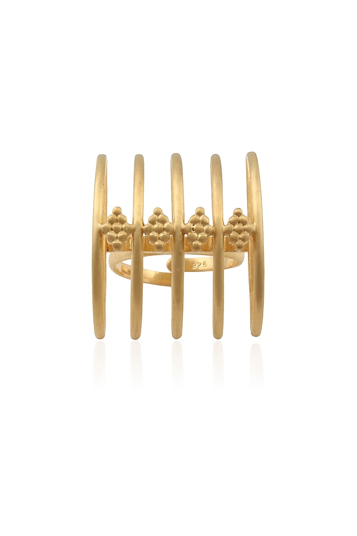 Dvibhumi presents Gold plated handcrafted "Mini meend" ring available only at Pernia's Pop Up Shop.