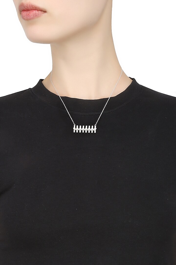 Dvibhumi presents Silver finish handcrafted " Mini meyttu" spiral bar necklace available only at Pernia's Pop Up Shop.