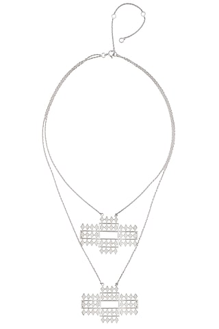 Silver Finish Handcrafted Layered " Riyaz" Dual Pendant Drop Long Necklace by Dvibhumi