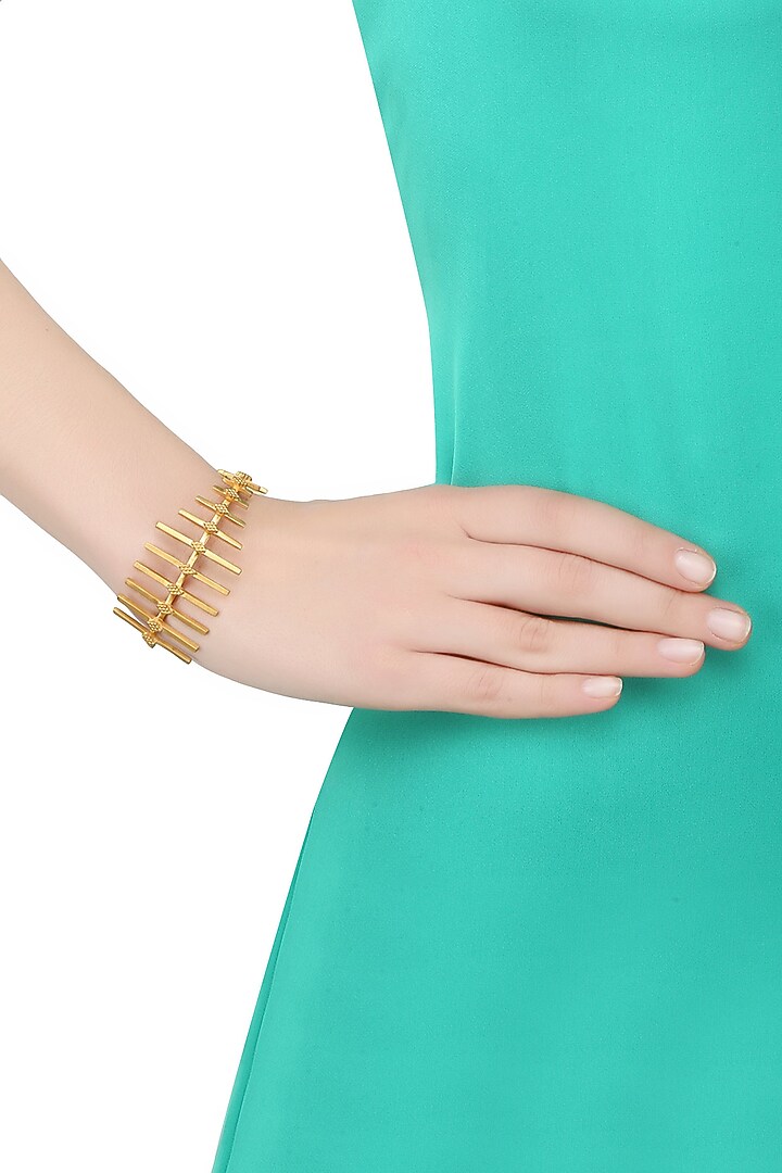 Dvibhumi presents Gold plated antique finish handcrafted " Meyttu" adjustable cuff bracelet available only at Pernia's Pop Up Shop.