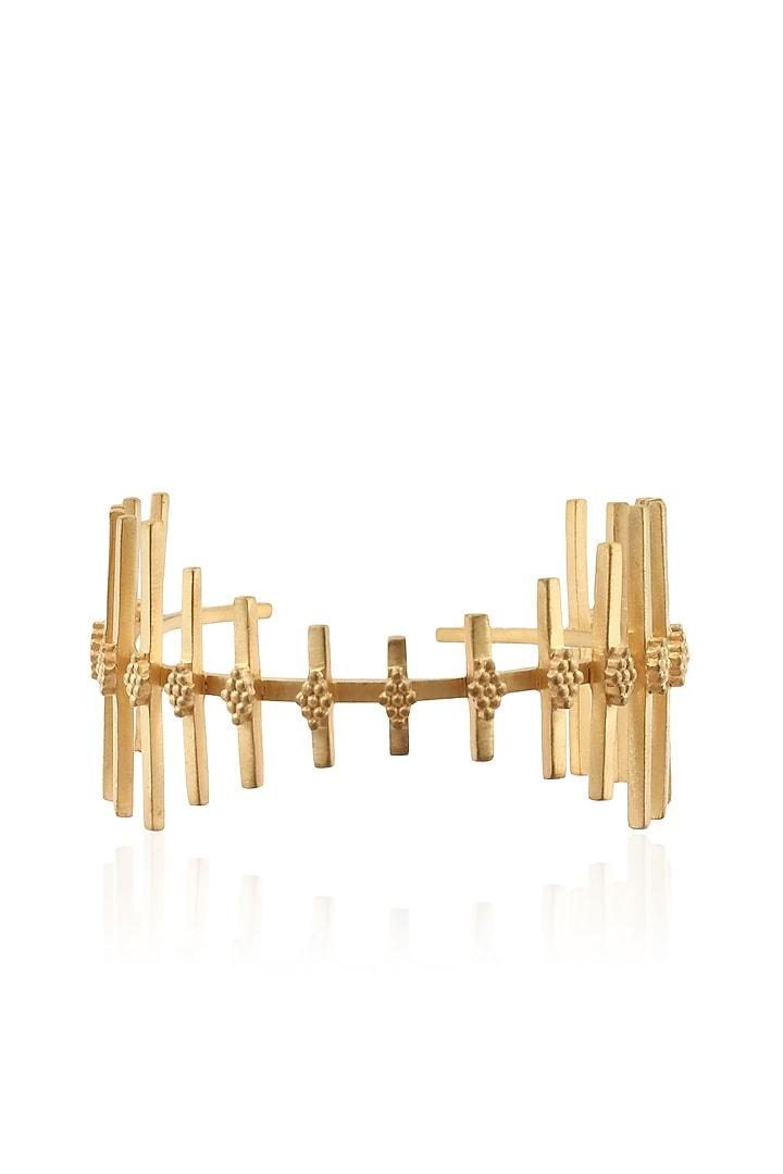 Dvibhumi presents Gold plated antique finish handcrafted " Meyttu" adjustable cuff bracelet available only at Pernia's Pop Up Shop.