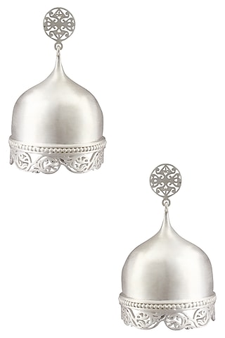 Silver Finish Handcrafted " Abhaya" Lattice Work Dome Danglers by Dvibhumi