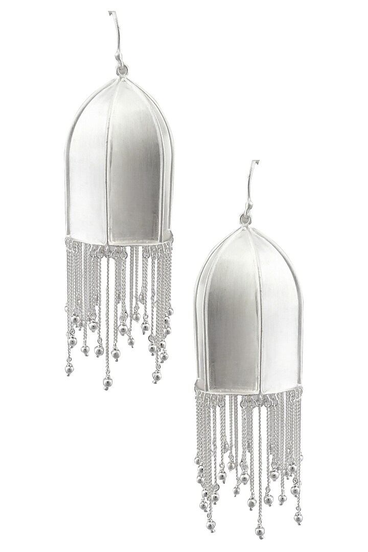 Silver Finish "Anila" Textured Dome Fringe Drop Danglers by Dvibhumi