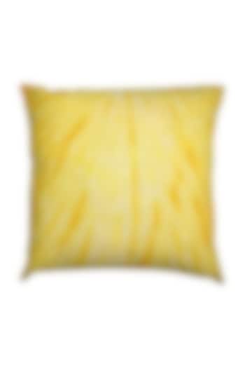 Yellow Hand Woven & Tie Dye Ikat Cushion Cover With Filler by Vaishnavi Pratima
