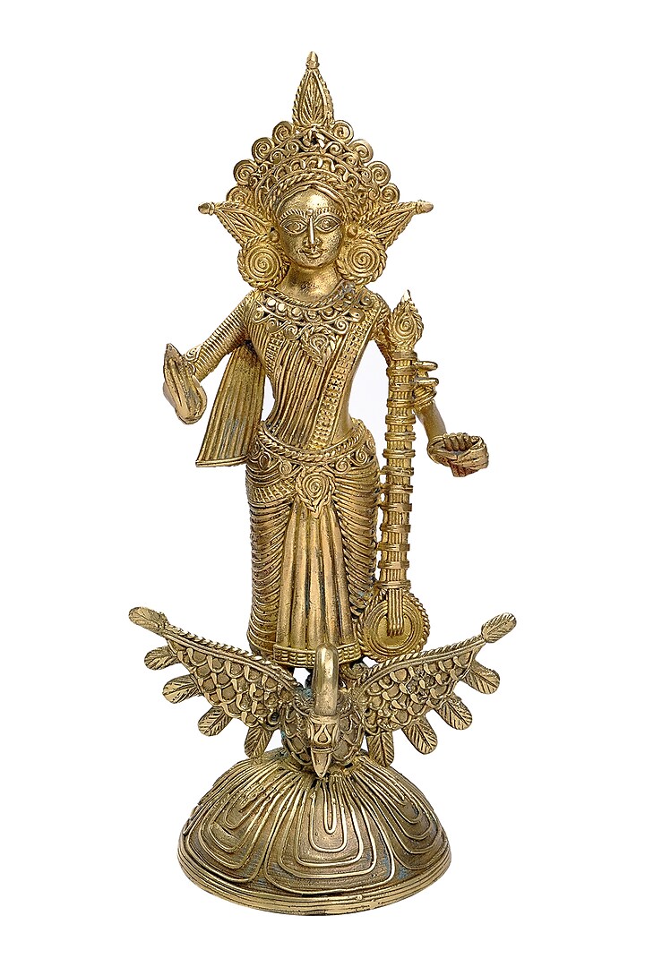Bronze Dokhra Goddess Saraswati Brass Finish Showpiece by Vaishnavi Pratima