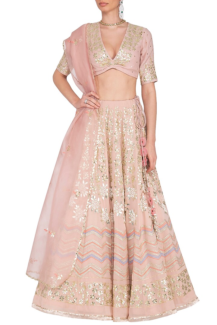Blush Embroidered Bridal Lehenga Set by Devnaagri at Pernia's Pop Up Shop