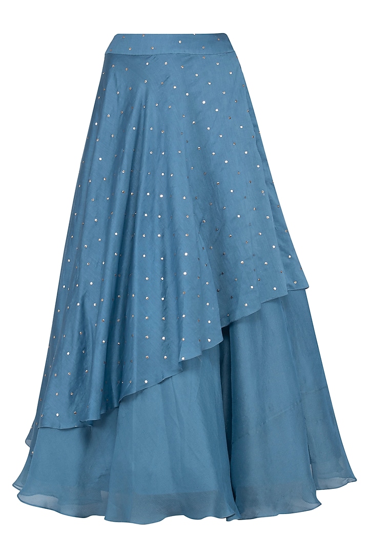 Blue Embroidered Layered Wedding Lehenga Set by Devnaagri at Pernia's Pop Up Shop