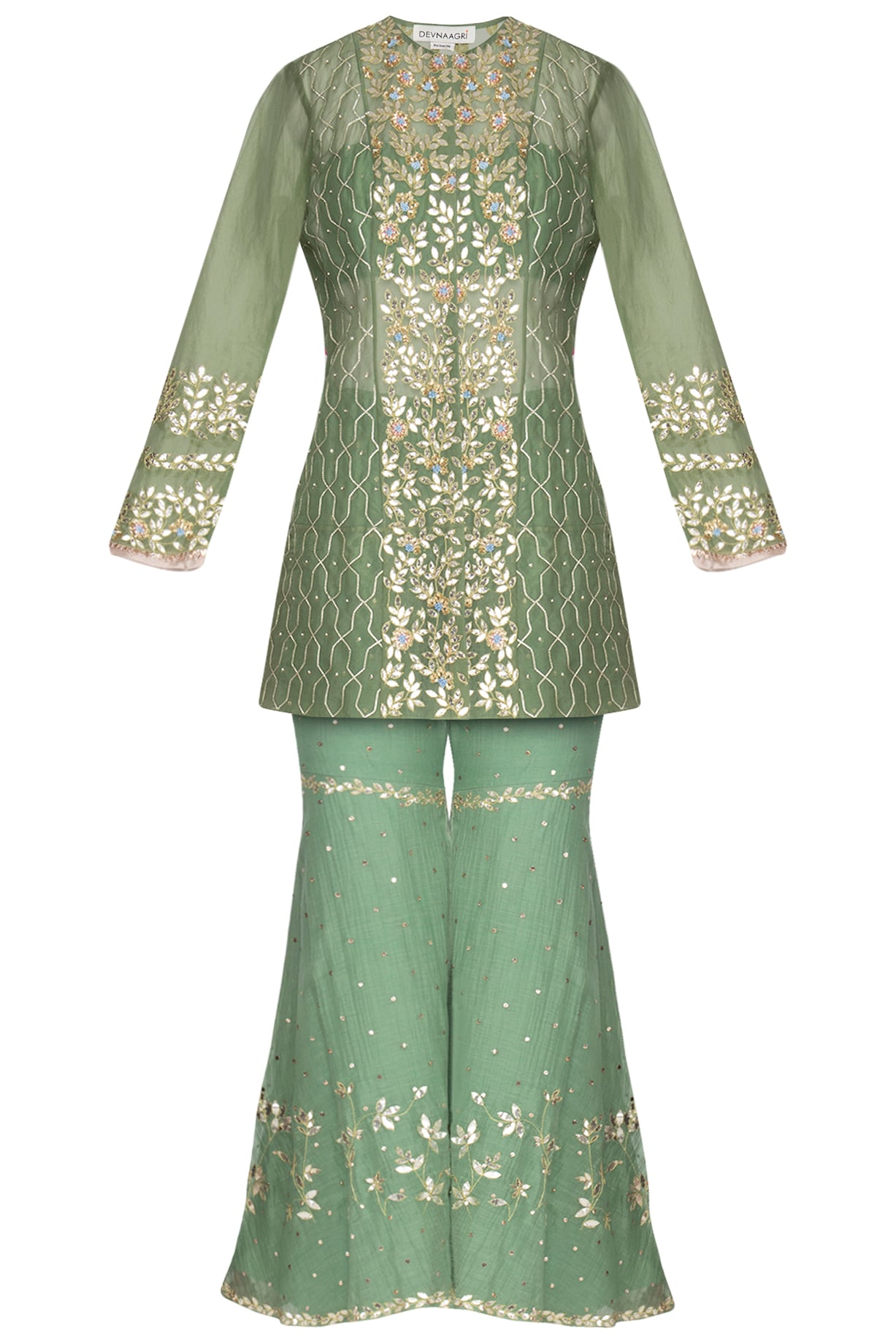 Devnaagri  Green Embroidered Front Slit Sharara Set – LIVEtheCOLLECTIVE