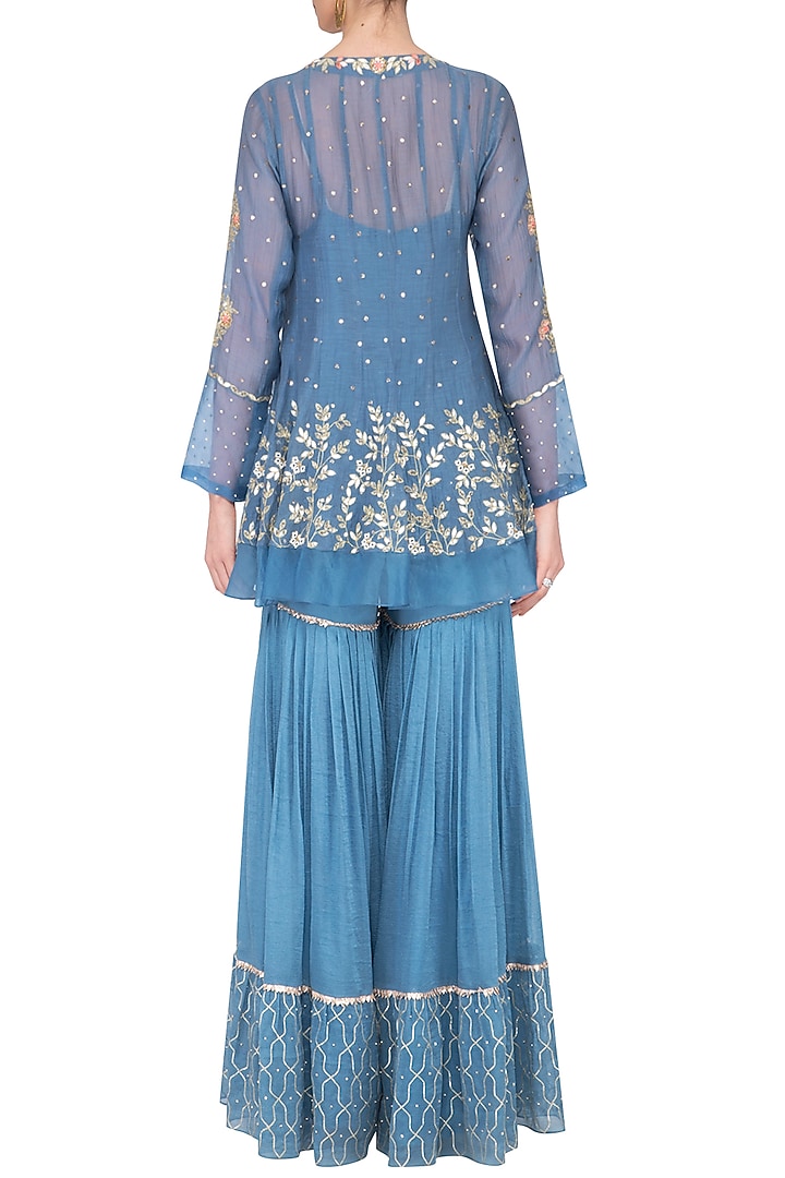 Blue Embroidered Bridal Sharara Set by Devnaagri at Pernia's Pop Up Shop