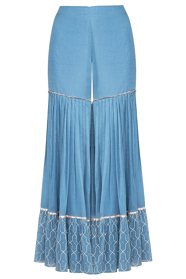 Blue Embroidered Bridal Sharara Set by Devnaagri at Pernia's Pop Up Shop