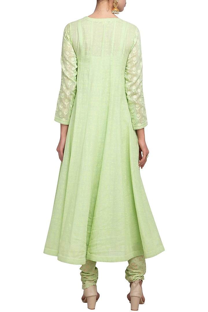 Green Embroidered Angrakha Kurta Set by Devnaagri at Pernia's Pop Up Shop
