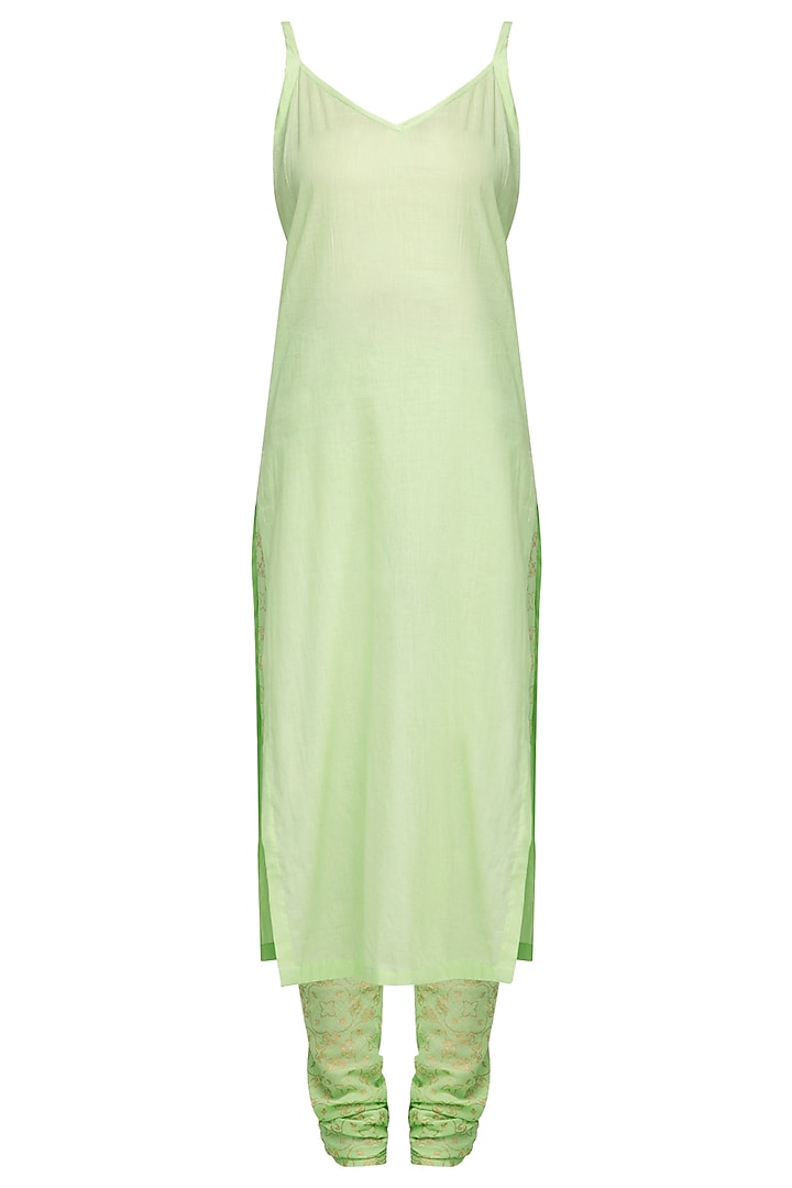 Green Embroidered Angrakha Kurta Set by Devnaagri at Pernia's Pop Up Shop