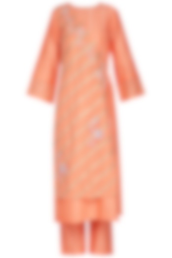 Orange Embroidered Printed Kurta Set by Devnaagri at Pernia's Pop Up Shop