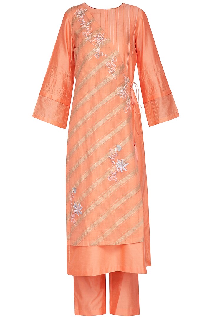 Orange Embroidered Printed Kurta Set by Devnaagri at Pernia's Pop Up Shop