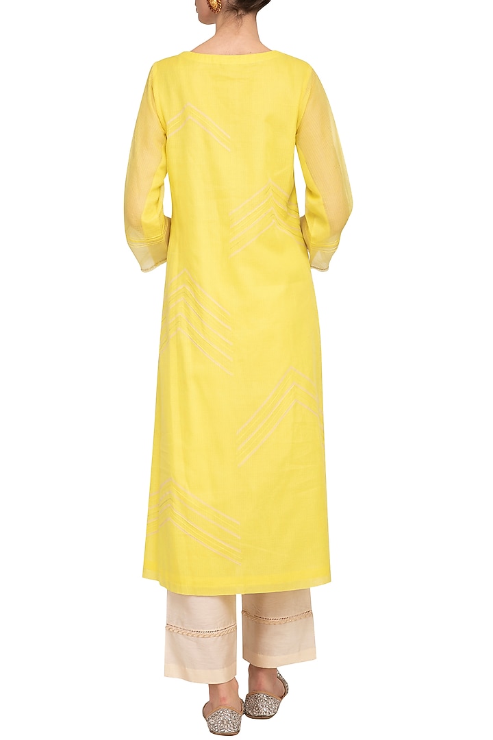 Yellow Block Printed Kurta Set with jacket