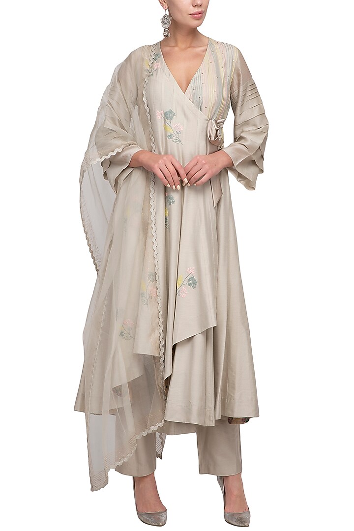 Pista Green Embroidered Printed Party Wear Anarkali Set by Devnaagri at Pernia's Pop Up Shop