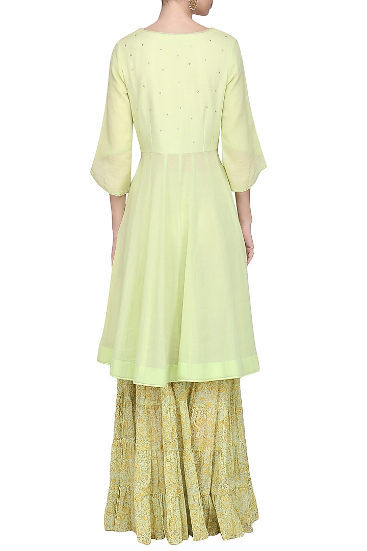 Moss green embroidered anarkali with sharara pants set available only at Pernia's Pop Up Shop.
