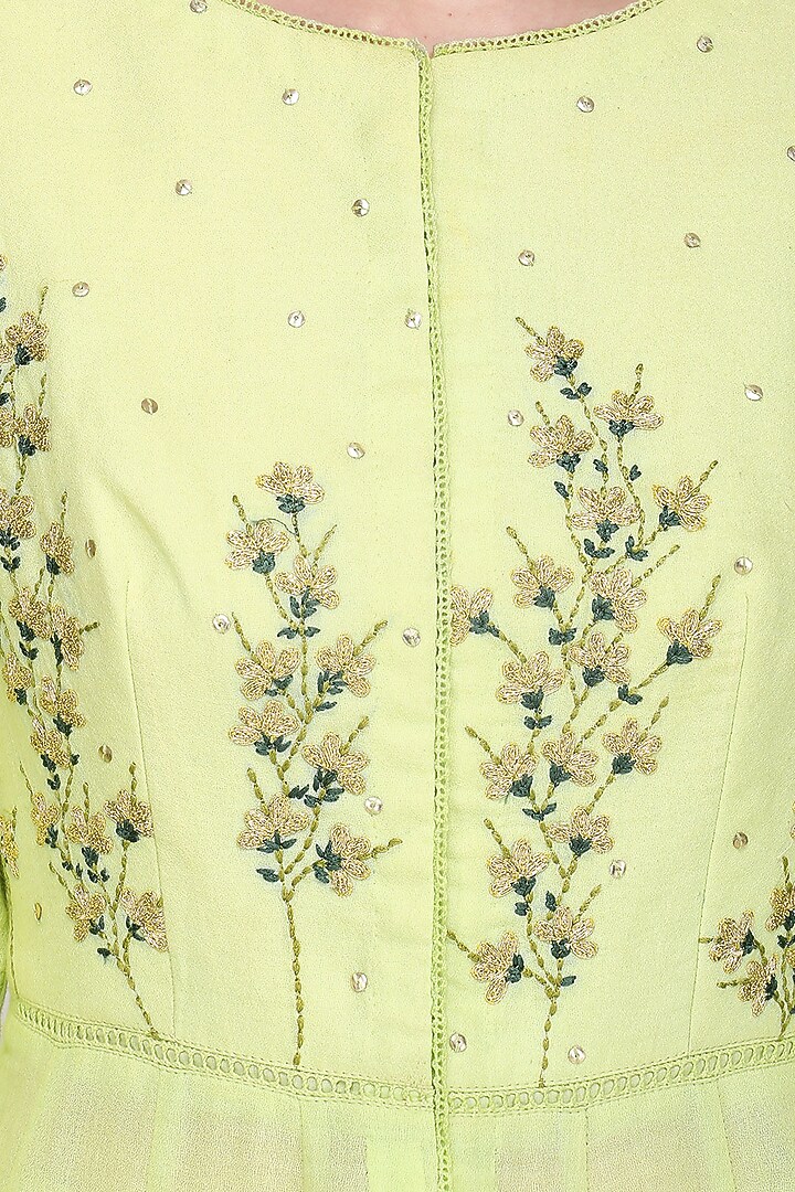 Moss green embroidered anarkali with sharara pants set available only at Pernia's Pop Up Shop.