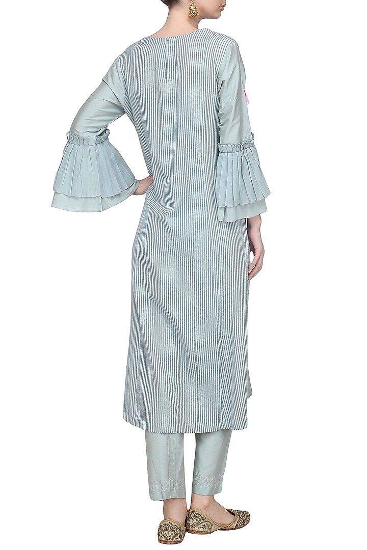 Grey and blue patra embroidered kurta set available only at Pernia's Pop Up Shop.