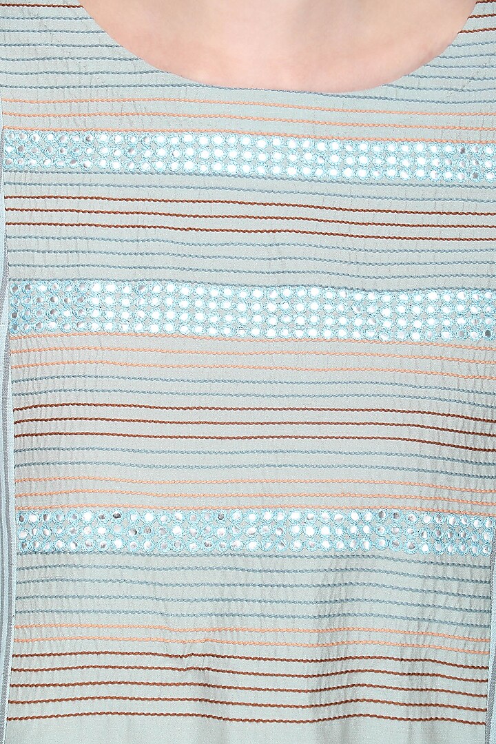 Grey and blue patra embroidered kurta set available only at Pernia's Pop Up Shop.