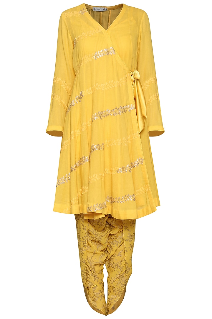 Yellow Embroidered Kurta Set by Devnaagri