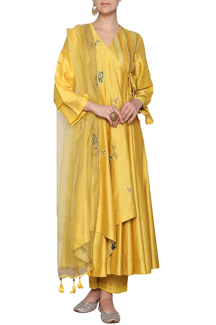 Mustard embroidered anarkali set available only at Pernia's Pop Up Shop.