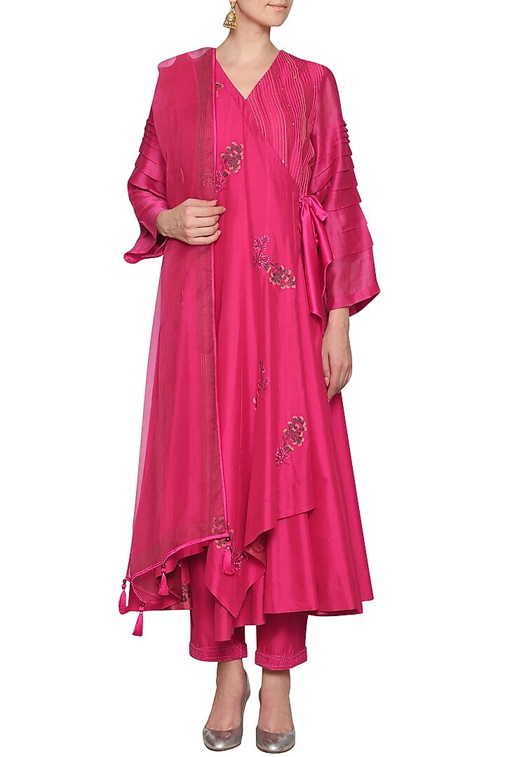 Pink embroidered anarkali set available only at Pernia's Pop Up Shop.