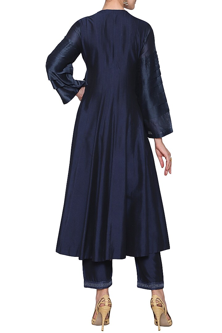 Navy blue embroidered anarkali set available only at Pernia's Pop Up Shop.