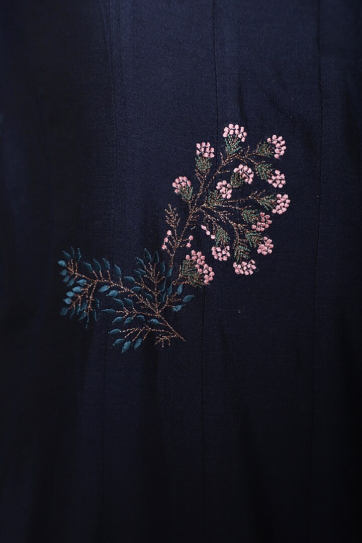 Navy blue embroidered anarkali set available only at Pernia's Pop Up Shop.