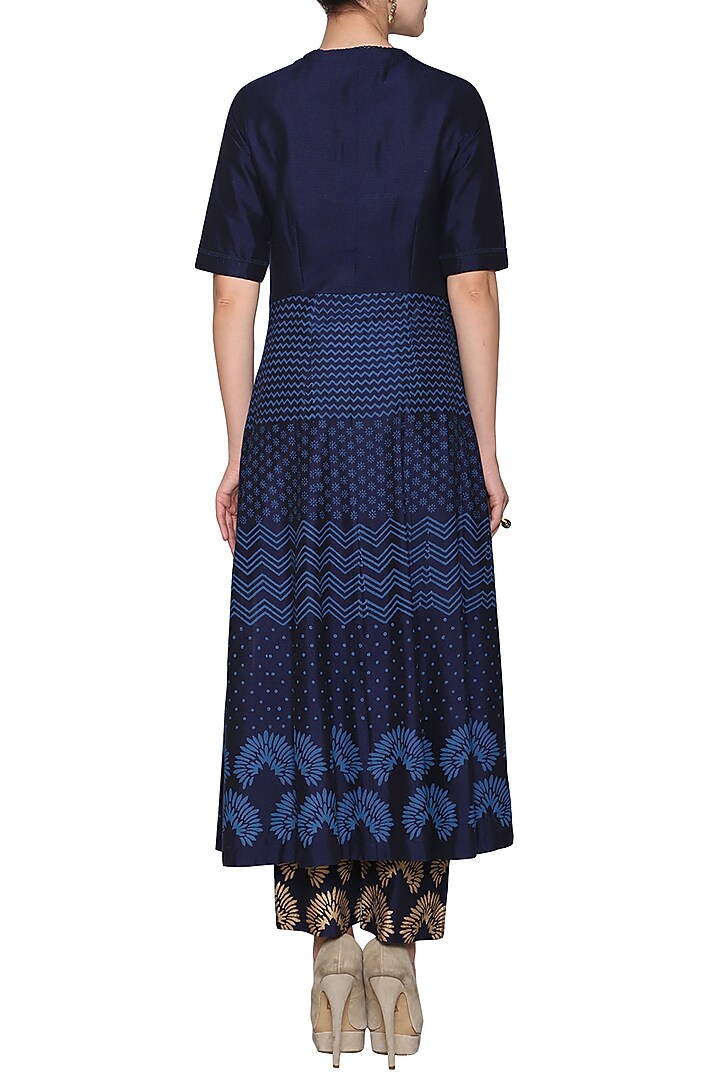 Navy blue embroidered anarkali set available only at Pernia's Pop Up Shop.