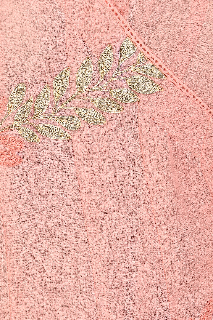 Pink embroidered and hand painted angrakha style anarkali with dhoti pants set available only at Pernia's Pop Up Shop.