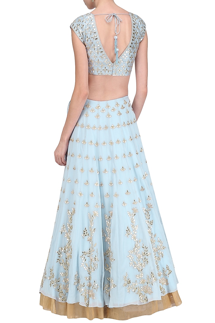 Ash blue embroidered lehenga set available only at Pernia's Pop Up Shop.