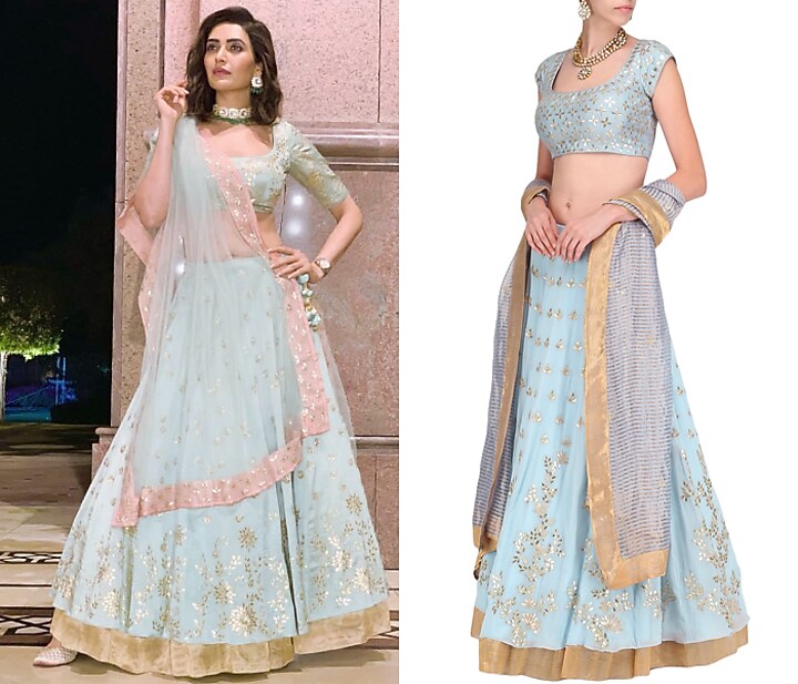 Ash blue embroidered lehenga set available only at Pernia's Pop Up Shop.