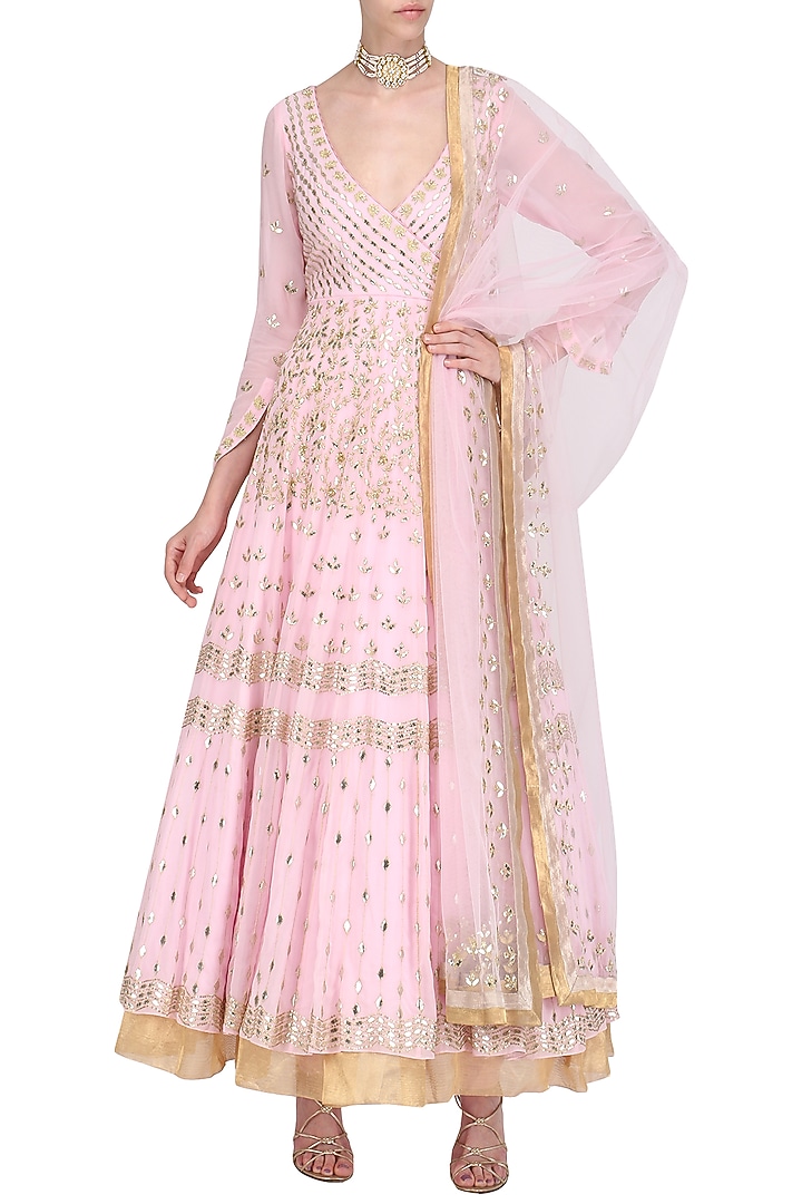 Pink embroidered anarkali set available only at Pernia's Pop Up Shop.