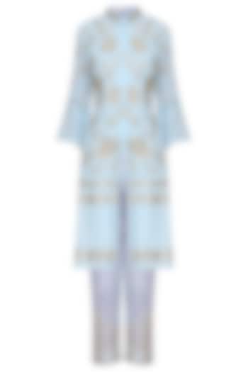 Ash blue embroidered straight kurta set available only at Pernia's Pop Up Shop.