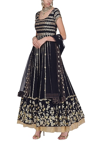 Navy Blue Embroidered Anarkali Set by Devnaagri