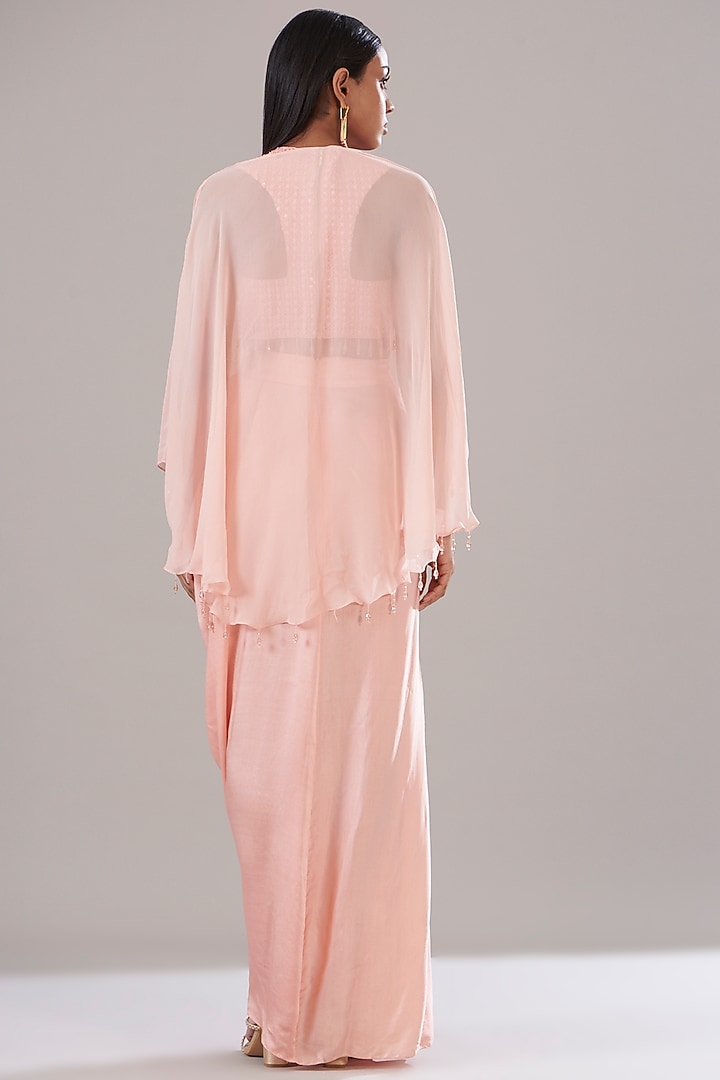 Peach Tulle & Modal Cape Set by DiyaRajvvir at Pernia's Pop Up Shop