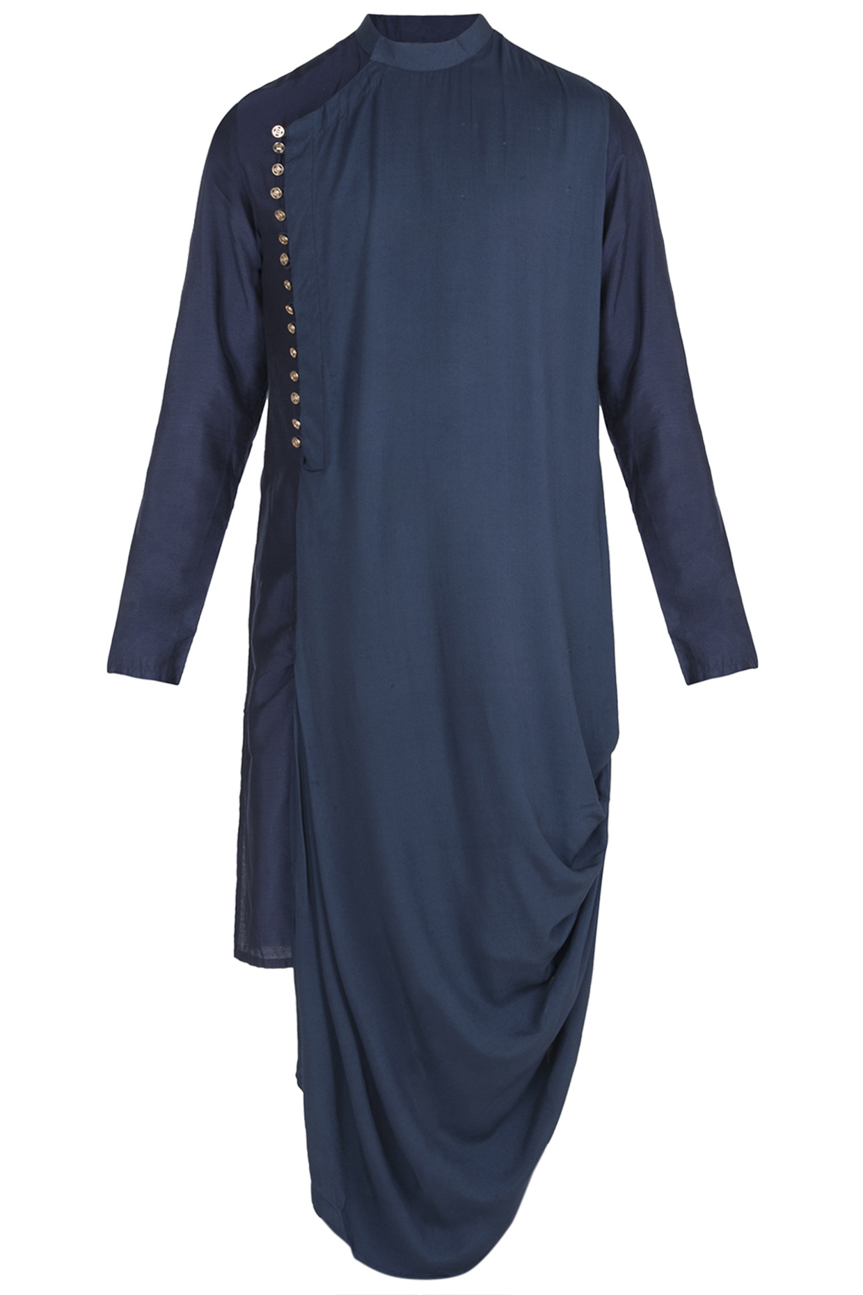 Navy Blue Draped Kurta by DiyaRajvvir Men