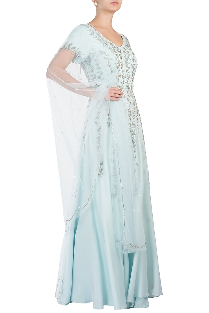 Ice blue embellished anarkali set available only at Pernia's Pop Up Shop.