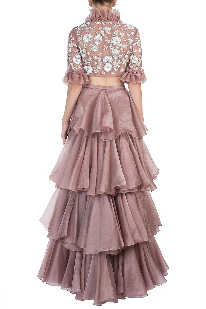 Onion pink embelished blouse with lehenga skirt available only at Pernia's Pop Up Shop.