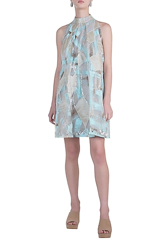 Powder blue pleated dress by DiyaRajvvir