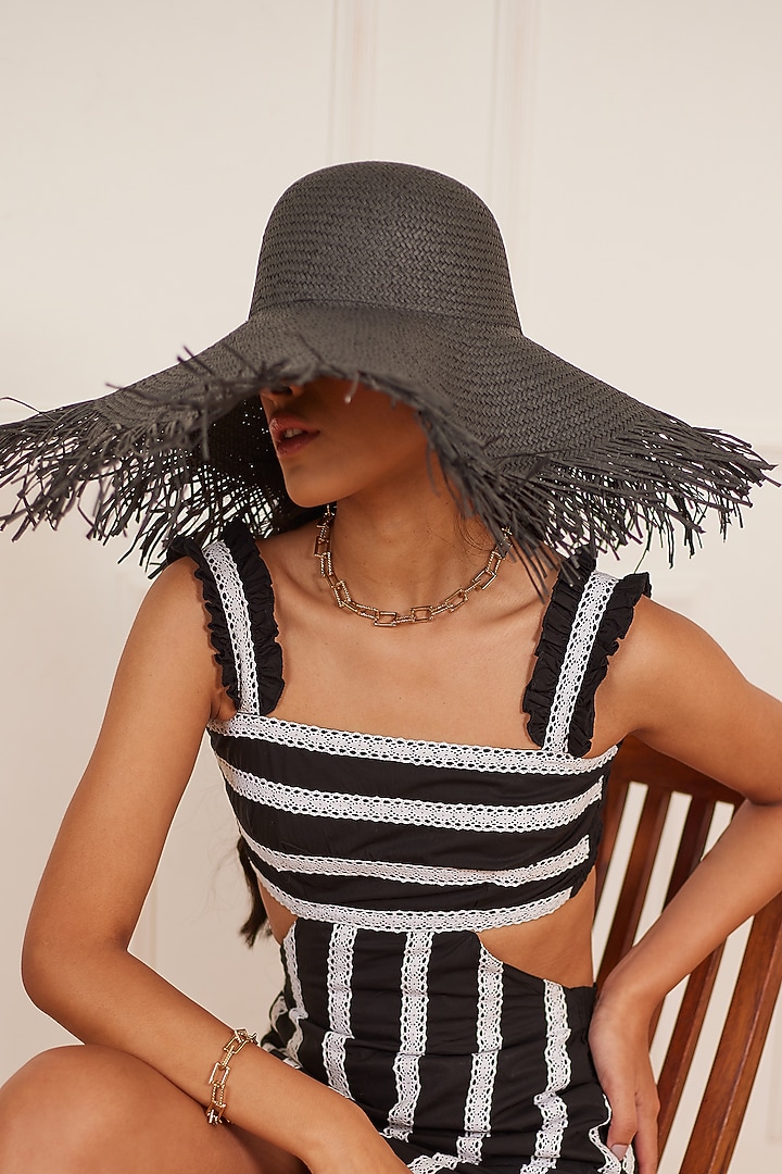 Black Natural Grass Fringe Hat by House of Dawn at Pernia's Pop Up Shop
