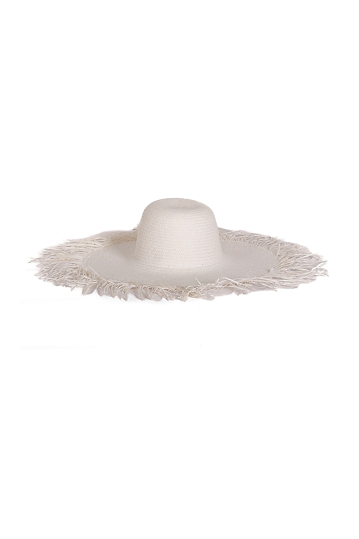 White Natural Grass Fringe Hat by House of Dawn at Pernia's Pop Up Shop